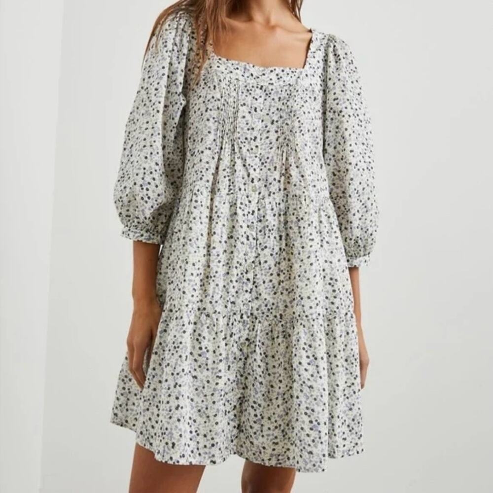 Rails Women’s Small Pippa Watercolor Buds Puff Sleeve Mini Dress Ivory Floral